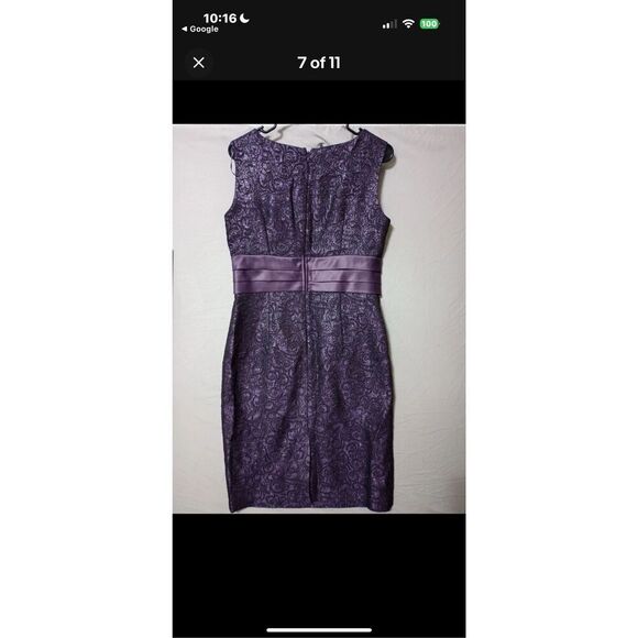 R&M Richards 6 Dress & Jacket 2-PC Set Plum Purple Jacquard Swirl Wedding Guest - Picture 3 of 15